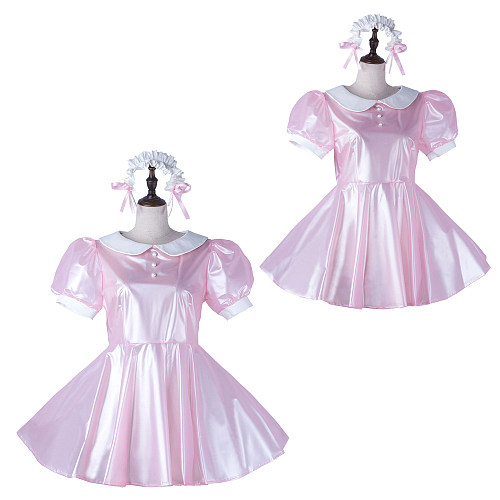Fondcosplay Lockable Sissy Maid Crossdressing Pink Clear PVC Short Dress Costume [G2231]