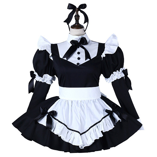 fondcosplay Lockable Black White Cotton Sissy Maid Dress Crossdressing Cosplay Costume [G2275]