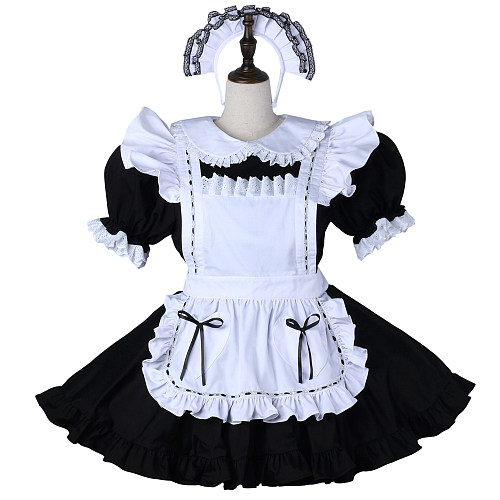 fondcosplay Lockable Black White Cotton Sissy Maid Dress Crossdressing Cosplay Costume [G2276]