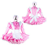 Fondcosplay Lockable Sissy Maid Crossdressing Pink Cotton French Maid Dress Costume with Apron [G2228]