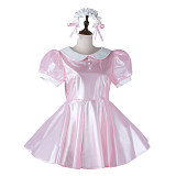 Fondcosplay Lockable Sissy Maid Crossdressing Pink Clear PVC Short Dress Costume [G2231]