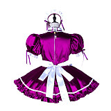 Fondcosplay Lockable Sissy Maid Crossdressing Purple Satin French Maid Dress Costume with Apron [G2251]