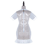 fondcosplay Lockable Clear PVC Transparent Sissy Maid Mini Dress Crossdressing Costume [G2322]