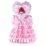 Fondcosplay Handmade Lockable Sissy Maid Satin Dress Pink with Heart Hood Crossdressing Costume [G2343]