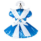 fondcosplay Lockable Blue White Thin PVC Sissy Maid Dress Crossdressing Cosplay Costume [G2286]
