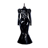 fondcosplay Lockable Black Heavy PVC Long Sissy Maid Dress Crossdressing Cosplay Costume [G2299]