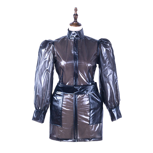 fondcosplay Lockable Black Clear PVC Short Sissy Maid Dress Crossdressing Cosplay Costume [G2302]