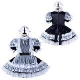 Fondcosplay Handmade Lockable Sissy Maid Satin Dress Black with White Lace Crossdressing Costume [G2344]