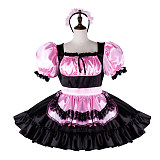 Fondcosplay Handmade Lockable Sissy Maid Satin Dress Pink and Black Crossdressing Costume [G2330]