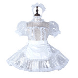 fondcosplay Lockable Clear PVC Sissy Maid Dress White Apron Crossdressing Cosplay Costume [G2297]