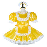 fondcosplay Lockable Yellow Clear PVC Sissy Maid Dress Crossdressing Cosplay Costume [G2282]