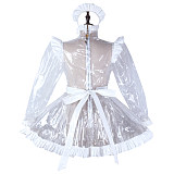 fondcosplay Lockable Clear PVC Sissy Maid Dress Heart Apron Crossdressing Cosplay Costume [G2298]