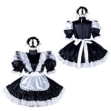 Fondcosplay Handmade Lockable Sissy Maid Satin Dress Black and White Crossdressing Costume [G2334]