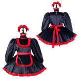 Fondcosplay Handmade Lockable Sissy Maid Satin Dress Black and Red Crossdressing Costume [G2333]