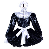 Fondcosplay Handmade Lockable Sissy Maid Faux Leather Dress Black and White Crossdressing Costume [G2348]