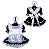 Fondcosplay Handmade Lockable Sissy Maid Satin Dress Black and White Crossdressing Costume [G2337]