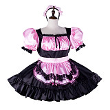 Fondcosplay Handmade Lockable Sissy Maid Satin Dress Pink and Black Crossdressing Costume [G2330]
