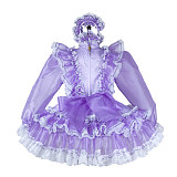 Fondcosplay Handmade Lockable Sissy Maid Organza Dress Purple and White Crossdressing Costume [G2331]