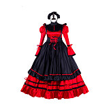 fondcosplay Lockable Red Black Satin Long Sissy Maid Dress Crossdressing Cosplay Costume [G2301]