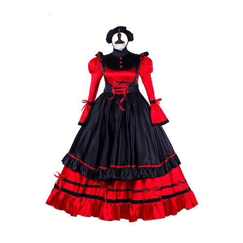 fondcosplay Lockable Red Black Satin Long Sissy Maid Dress Crossdressing Cosplay Costume [G2301]