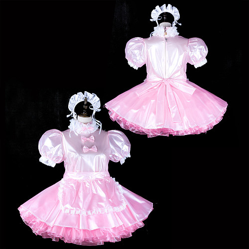 fondcosplay Lockable Pink Clear PVC Sissy Maid Dress Apron Crossdressing Cosplay Costume [G2316]