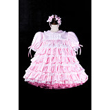 fondcosplay Lockable Pink Satin Ruffled Sissy Maid Dress Lace Crossdressing Cosplay Costume [G2310]