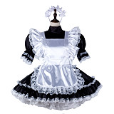 Fondcosplay Handmade Lockable Sissy Maid Satin Dress Black and White Crossdressing Costume [G2337]