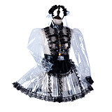 fondcosplay Lockable Clear PVC Sissy Maid Dress Black Lace Crossdressing Cosplay Costume [G2295]