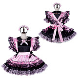 Fondcosplay Handmade Lockable Sissy Maid Satin Dress Black and Pink with Lace Crossdressing Costume [G2335]