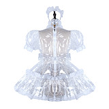 fondcosplay Lockable Clear PVC Sissy Maid Dress White Apron Crossdressing Cosplay Costume [G2297]
