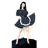 Fondcosplay Handmade Lockable Sissy Maid Satin Dress Black Polka Dot Crossdressing Costume [G2345]