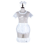 fondcosplay Lockable Clear PVC Sissy Maid Dress with Apron & Headpiece Crossdressing Costume [G2323]