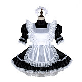 Fondcosplay Handmade Lockable Sissy Maid Satin Dress Black and White Crossdressing Costume [G2337]