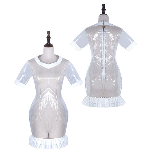 fondcosplay Lockable Clear PVC Transparent Sissy Maid Mini Dress Crossdressing Costume [G2322]