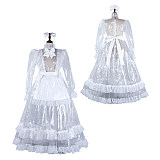 fondcosplay Lockable Clear PVC Long Sissy Maid Dress White Lace Crossdressing Cosplay Costume [G2305]