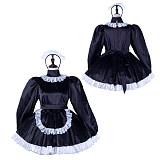 Fondcosplay Handmade Lockable Sissy Maid Satin Dress Black and White Crossdressing Costume [G2336]