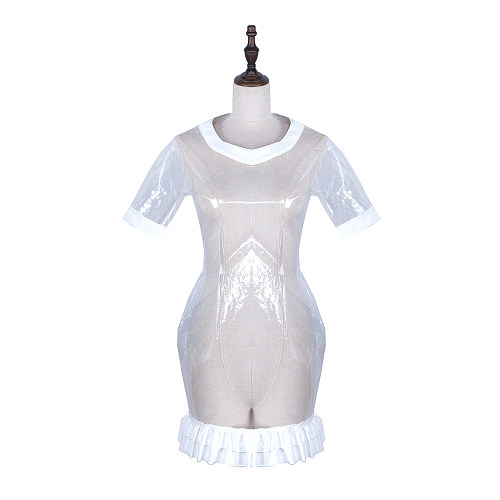 fondcosplay Lockable Clear PVC Transparent Sissy Maid Mini Dress Crossdressing Costume [G2322]