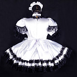 Fondcosplay Handmade Lockable Sissy Maid Satin Dress with Black Lace for Crossdressing [G2328]