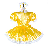 fondcosplay Lockable Yellow Clear PVC Sissy Maid Dress Crossdressing Cosplay Costume [G2282]