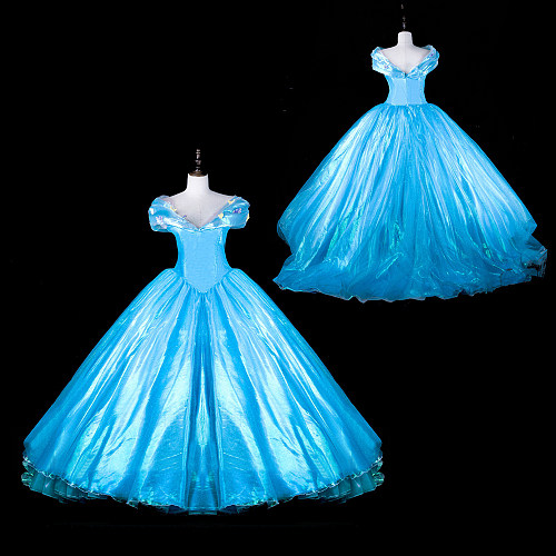 Cinderella Cosplay Costume Blue Ball Gown Dress Handmade by Fondcosplay [G2321]