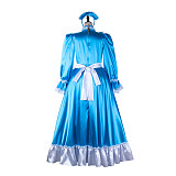 Fondcosplay Handmade Lockable Sissy Maid Satin Long Dress with Bonnet and Apron Blue White [G2365]