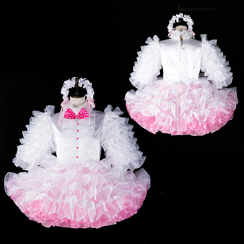 Fondcosplay Lockable Sissy Maid Crossdressing Satin and Organza Dress with Ruffles [G2394]