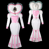 Fondcosplay Lockable White and Pink Thin PVC Sissy Maid Crossdressing Dress with Heart Hood [G2397]