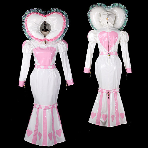 Fondcosplay Lockable White and Pink Thin PVC Sissy Maid Crossdressing Dress with Heart Hood [G2397]