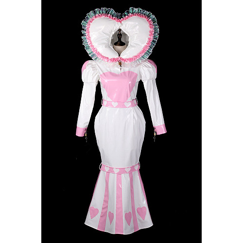 Fondcosplay Lockable White and Pink Thin PVC Sissy Maid Crossdressing Dress with Heart Hood [G2397]