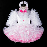 Fondcosplay Lockable Sissy Maid Crossdressing Satin and Organza Dress with Ruffles [G2394]