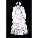 Fondcosplay Handmade Lockable Satin White Sissy Maid Long Gown with Pink Ruffle Trim [G2369]