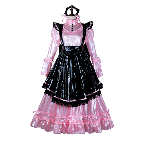 Fondcosplay Handmade Lockable Sissy Maid Clear PVC Dress Pink and Black Long Crossdressing Costume [G2352]