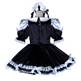 Fondcosplay Handmade Lockable Sissy Maid Satin Dress Black and White with Bows Crossdressing Costume [G2350]