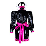 Fondcosplay Handmade Lockable Sissy Maid Heavy PVC Dress Black and Hot Pink Crossdressing Costume [G2353]
